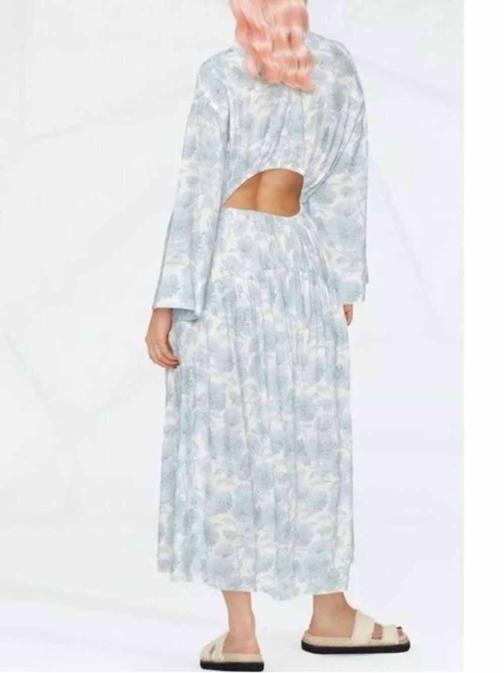 Vince Light Blue Floral V-Neck Midi Dress - Picture 2 of 6
